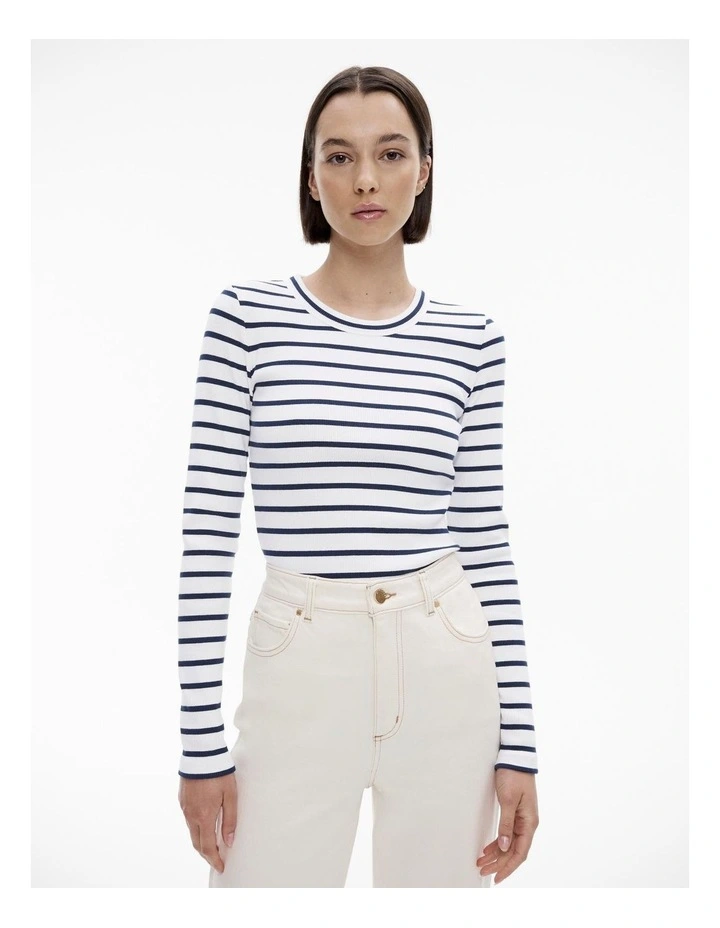Stripe Long Sleeve Rib Top in Ink