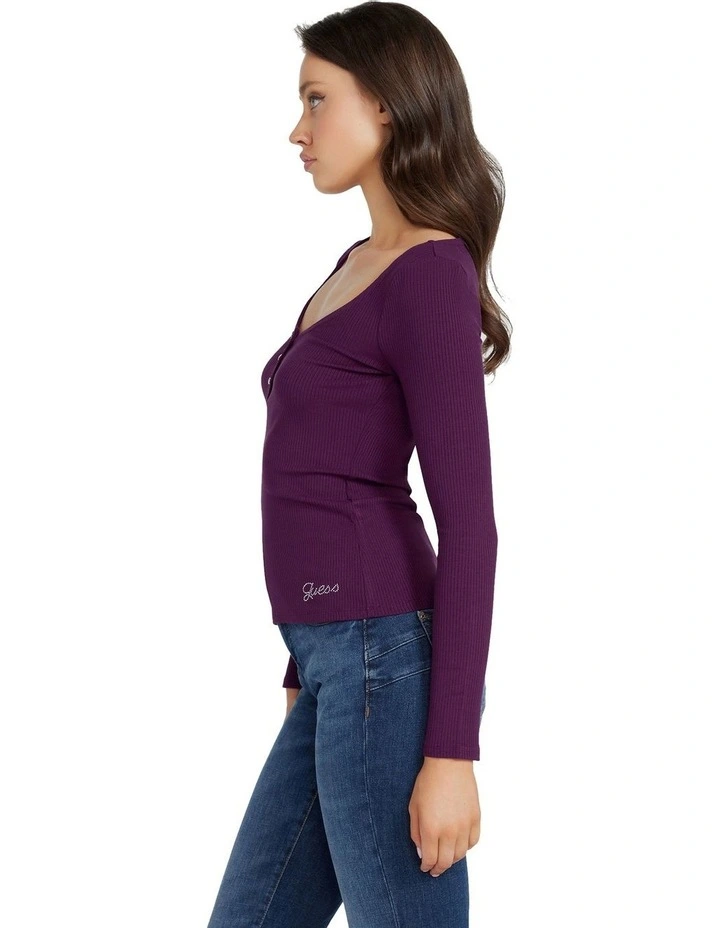 Long Sleeve Karlee Jewel Button Henley Top in Regal Violet