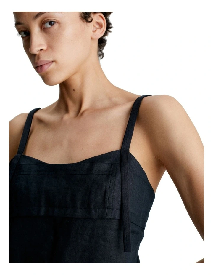 Linen Slip Dress in Black