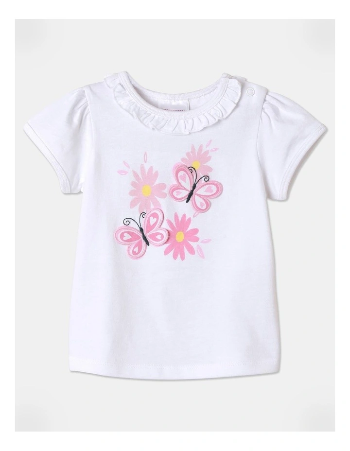 Frill Neck 3D Applique Butterfly Top in White