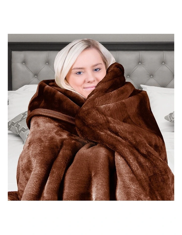 800GSM Faux Mink Blanket Heavy Double-Sided 220 x 240cm Chocolate