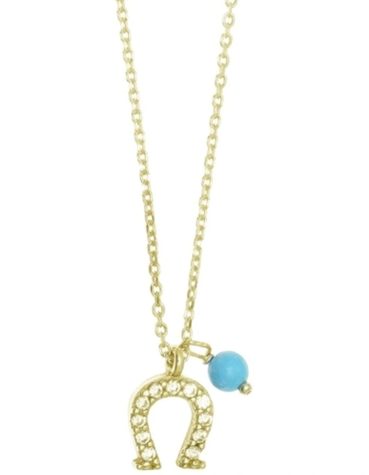 Gregio CZ Horseshoe and Turquoise Ball Silver Necklace