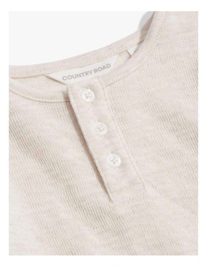 Double Faced Textured Henley Top in Oatmeal Marle