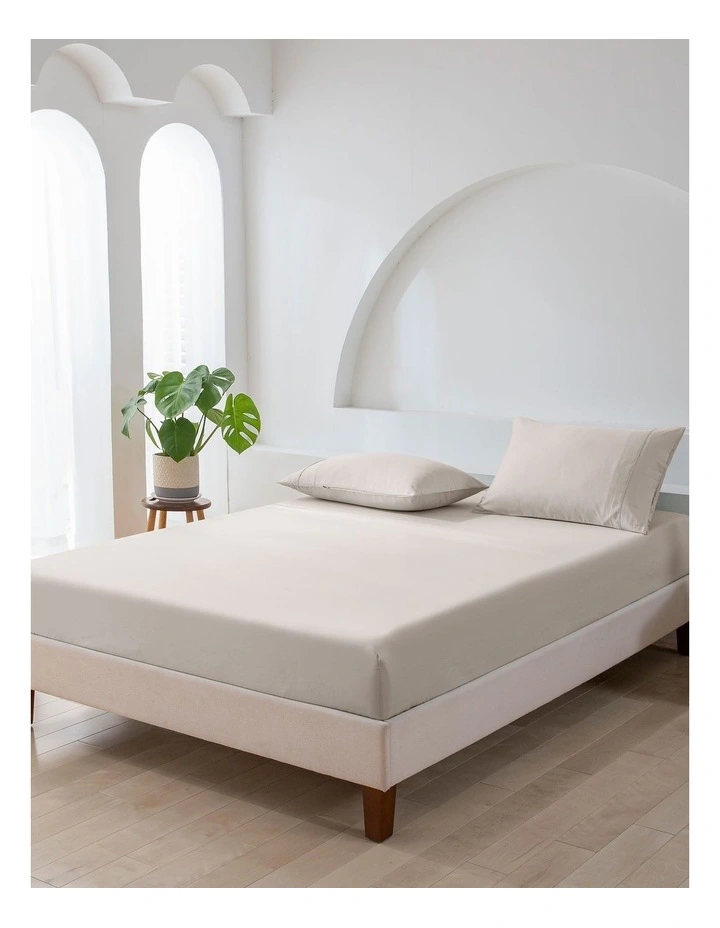 500TC Cotton Sateen Fitted Single Bed Sheet Set in Stone