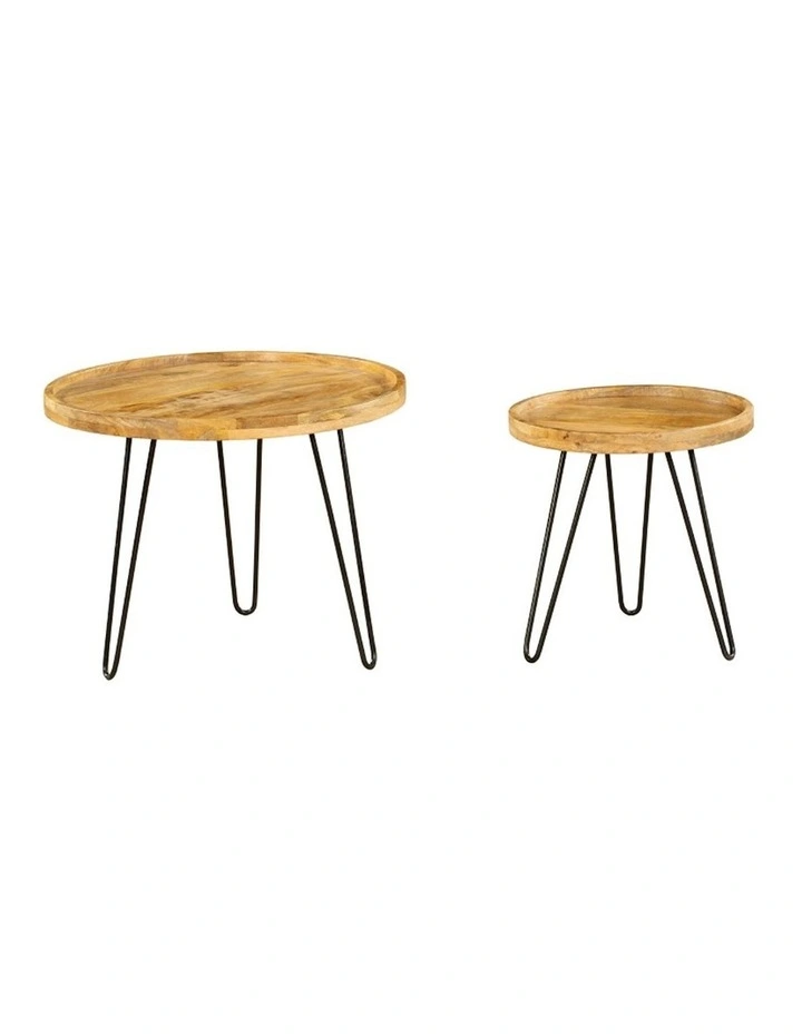 Purna Round Wooden Nested Tray Coffee Table Set Of 2 in Natural