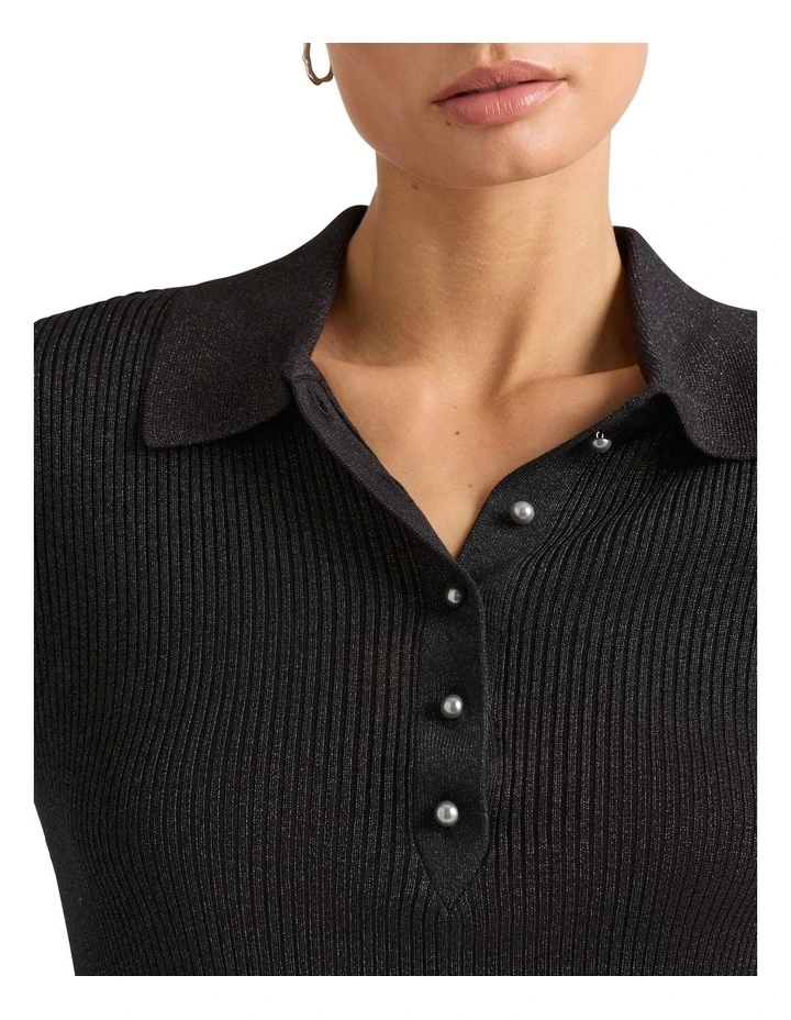 Zaire Knit Polo in Black Sparkle