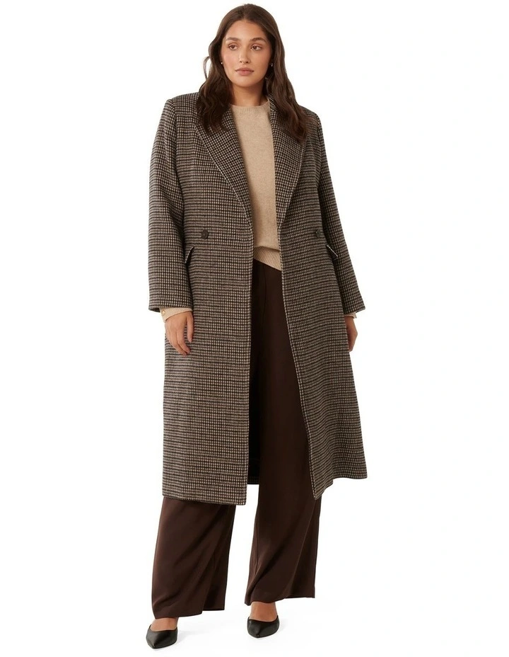 Oscar Curve Check Coat in Brown