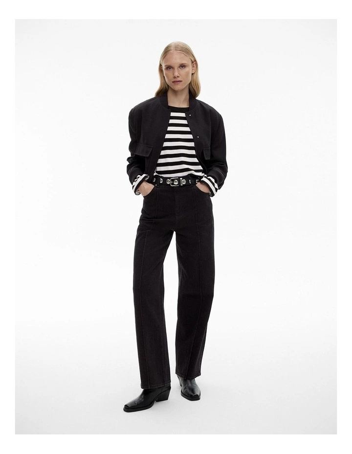 Stripe Drop Shoulder Top in Black