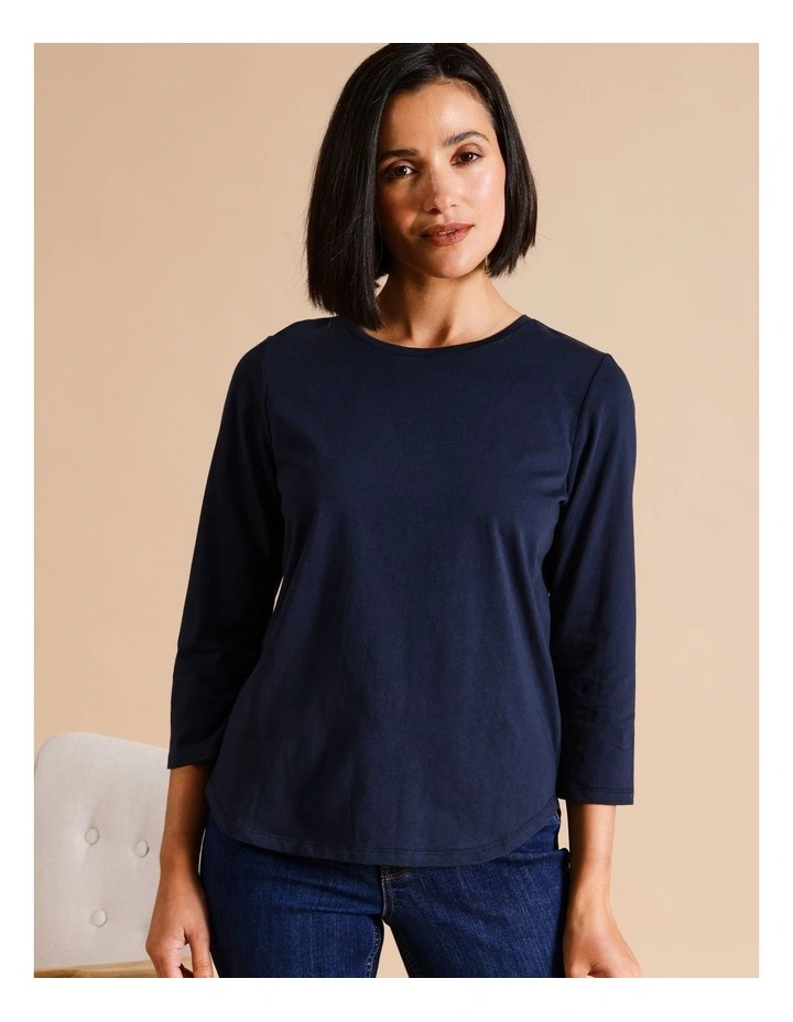 Organic Cotton Wardrobe Staple 3/4 Sleeve Tee In Navy
