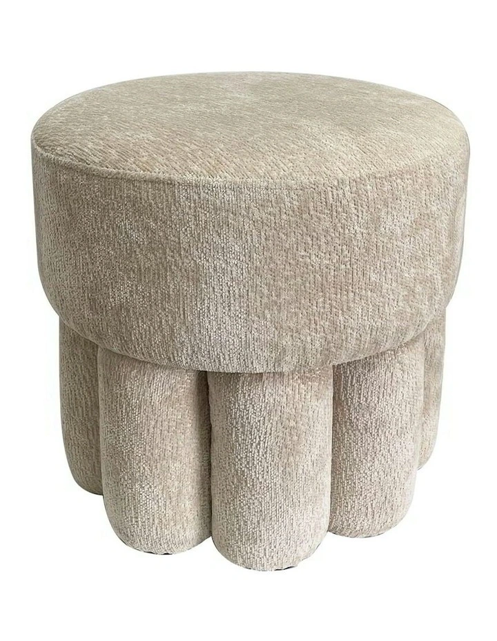 Plush Fabric MDF Footed Ottoman Stool in Beige