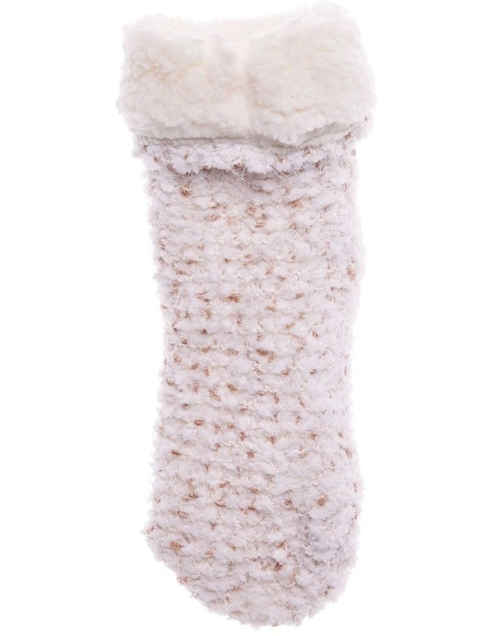 Sherpa Lined Textured Knit Home Socks 1 Pair in Neutrals