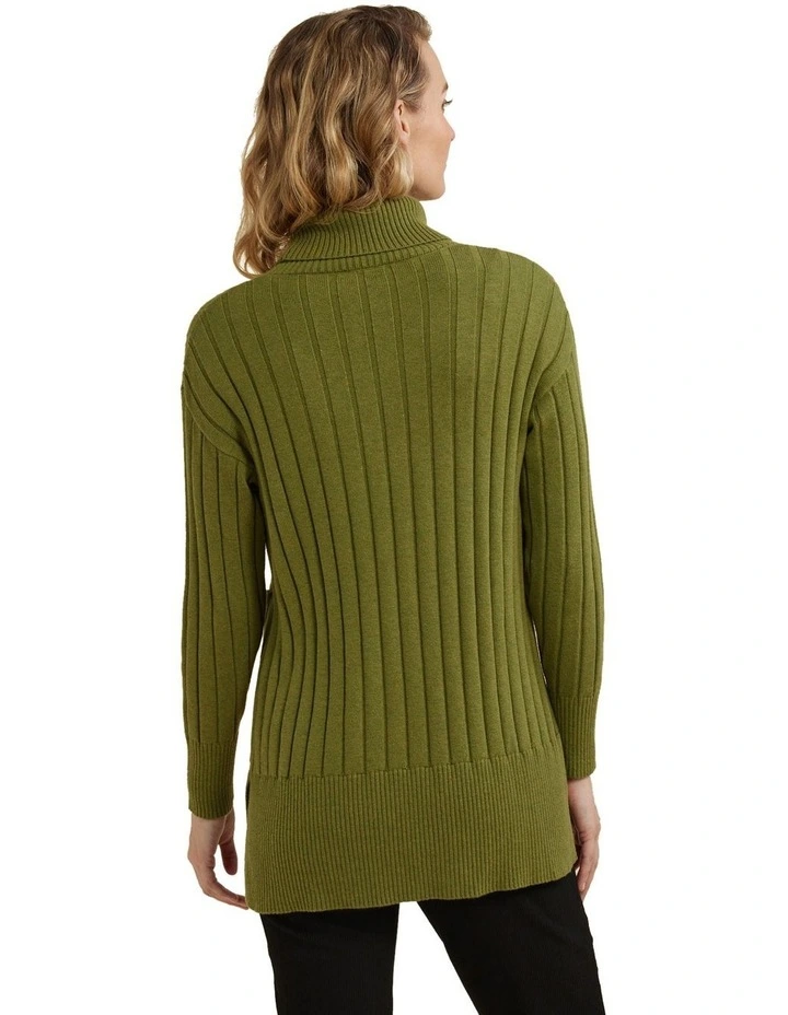 Ribbed Longline Jumper in Green