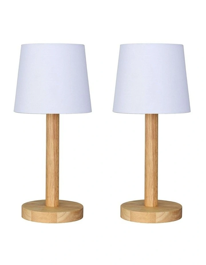 Sandy Wodden Table Lamp Set of 2 in White/Natural