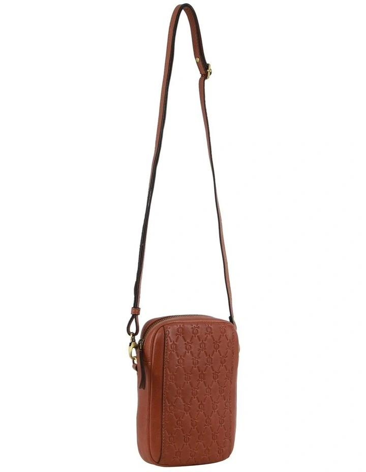 Embossed Leather Phone Bag in Tan