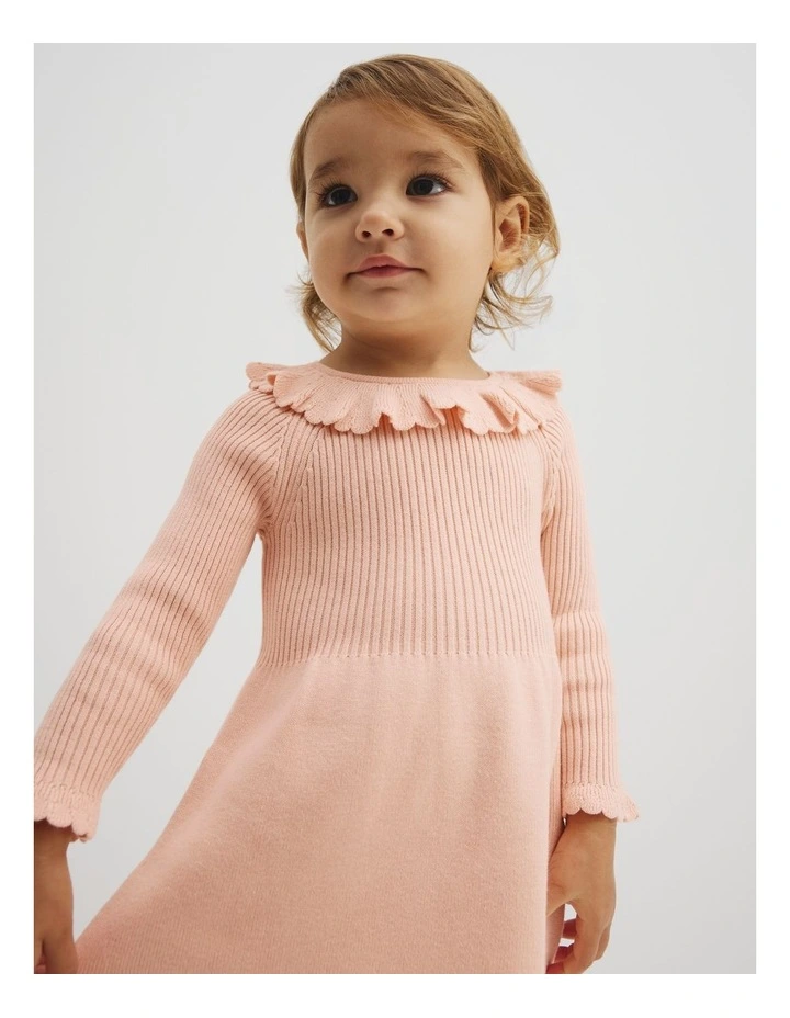 Frill Neck Knit Dress in Antique Pink