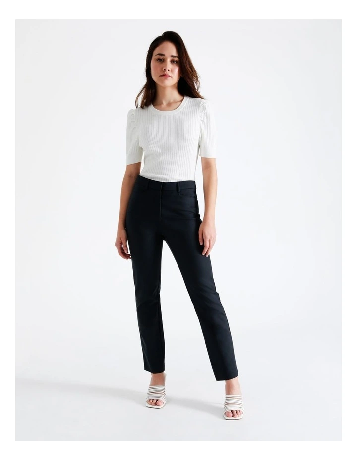Maya Mid Rise Cropped Organic Blend Cotton Sateen Pants In Navy
