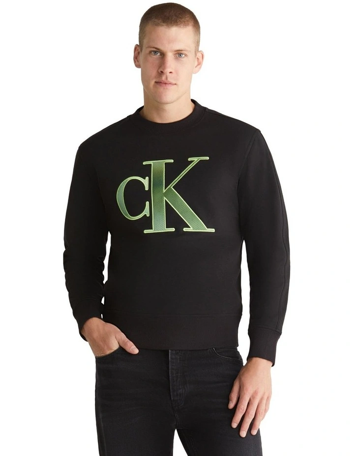 Perforated Monologo Crew Neck Sweatshirt in Black