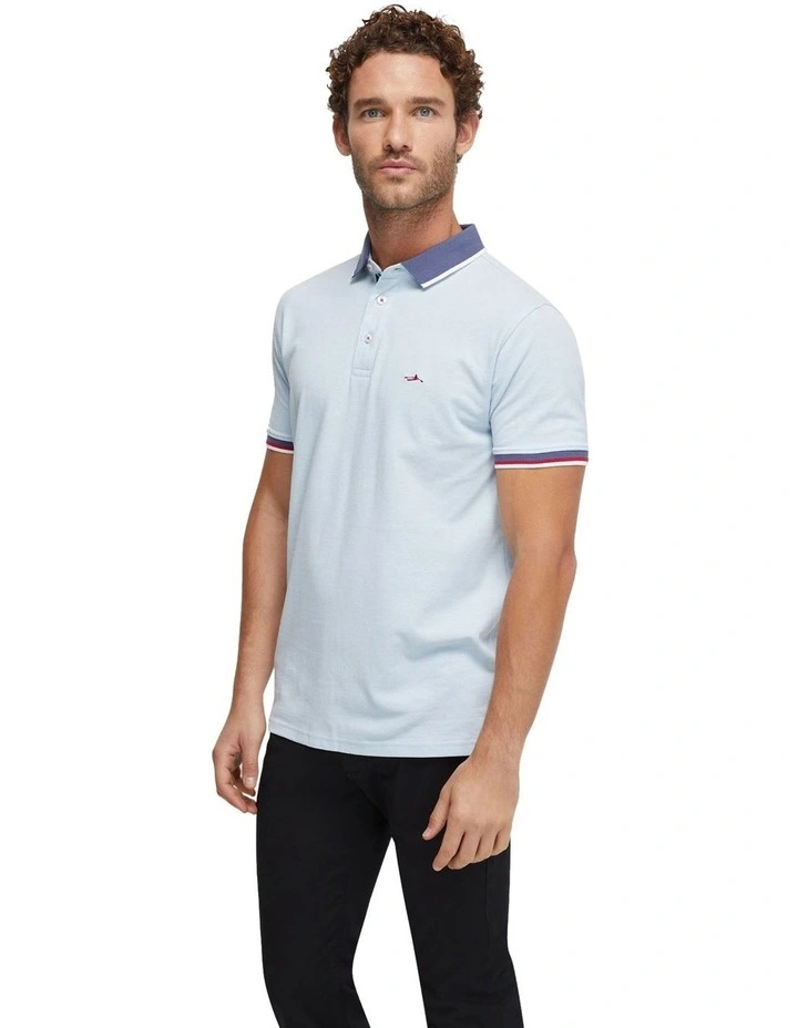Cam Contrast Collar Pique Polo in Blue