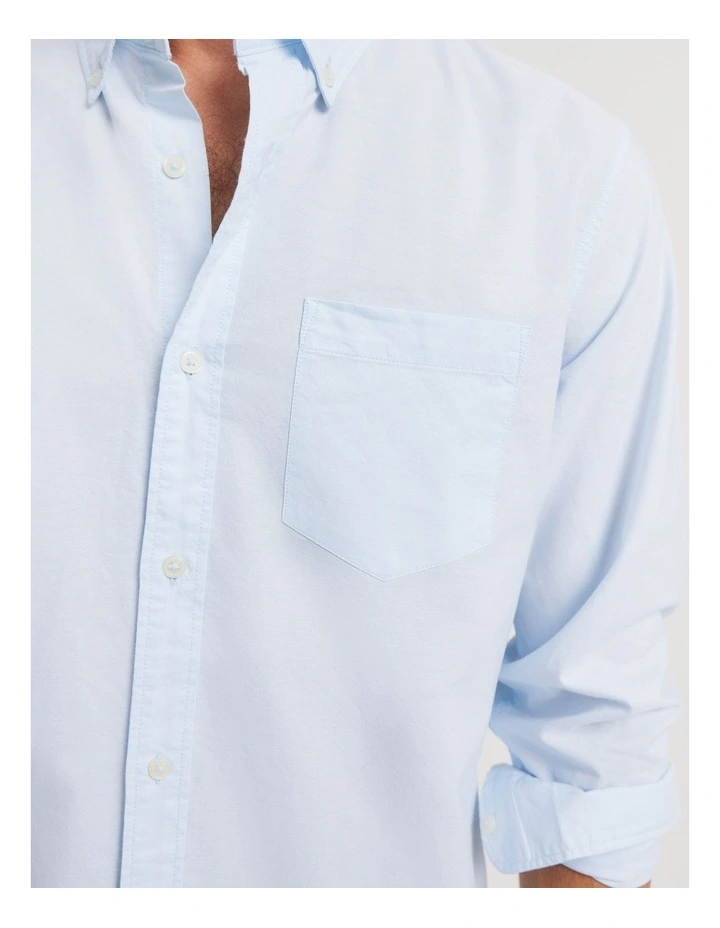 Regular Fit Washed Oxford Shirt in Pale Blue