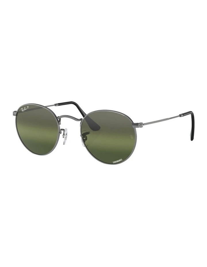 Round Metal Chromance Polarised Sunglasses in Grey