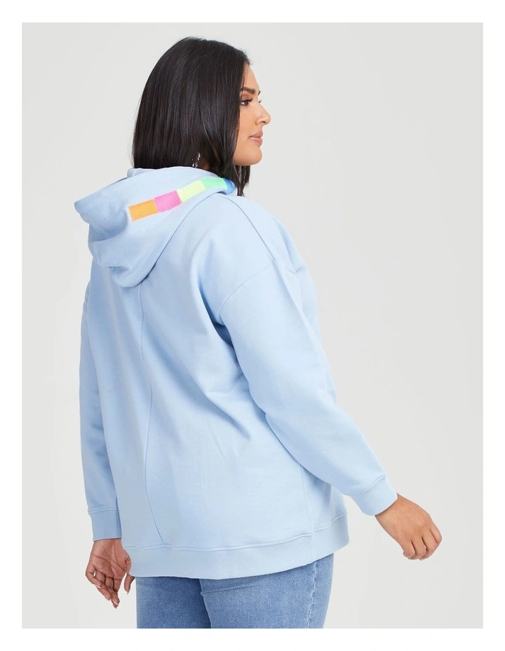 Cotton Happy Hooded Sweatshirt in Powder Blue
