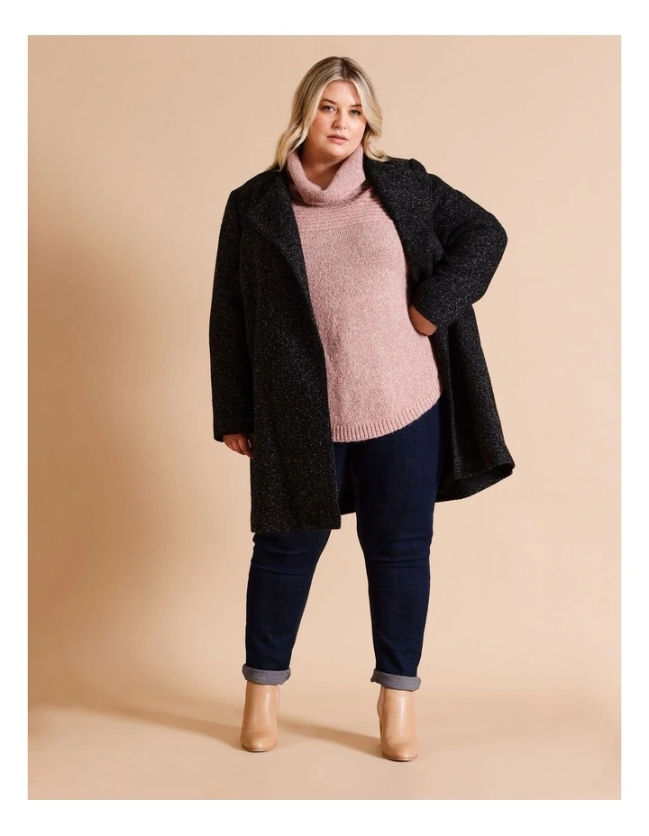 Lined Streamline Seamed Coat In Black/Charcoal Texture