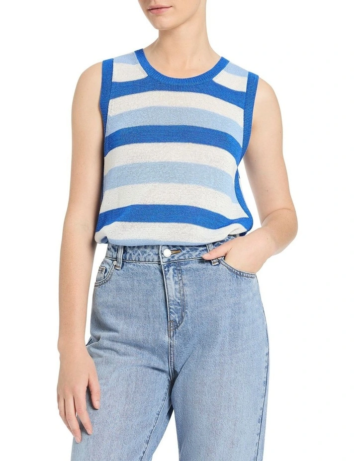 Alaia Striped Knit Tank in Blue Stripe