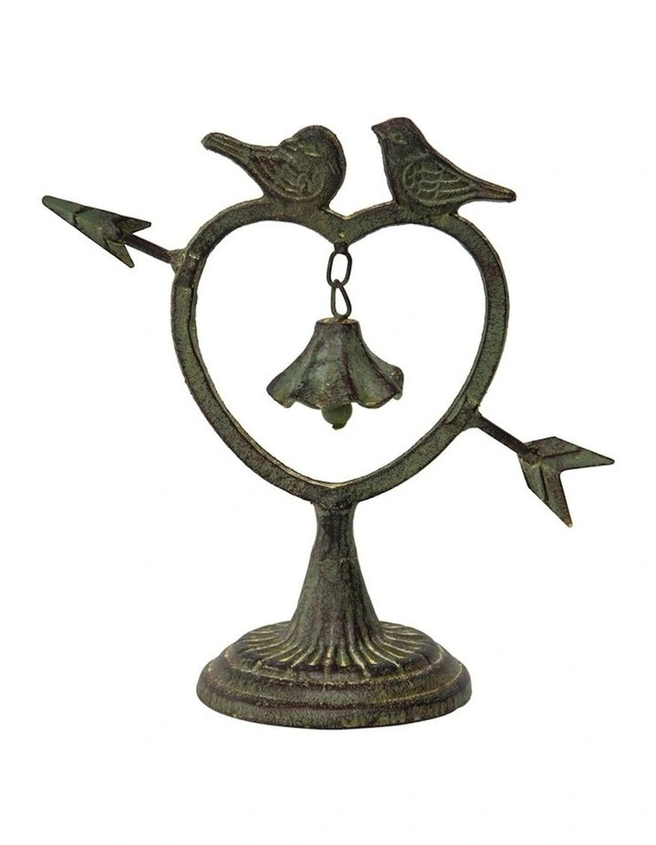 Lovebirds Bell Home Ornament in Distressed Natural