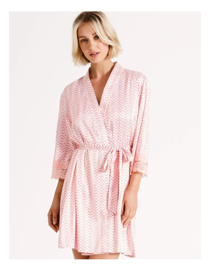 Satin & Lace Robe in Pink Tile