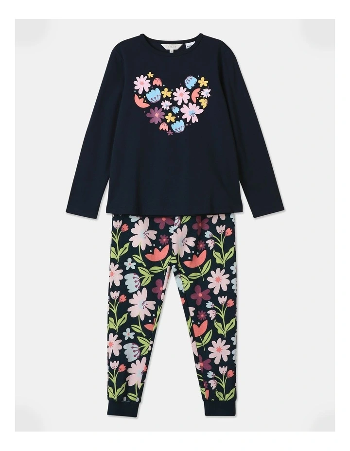 Essential Floral Hearts Pyjama Set in Navy