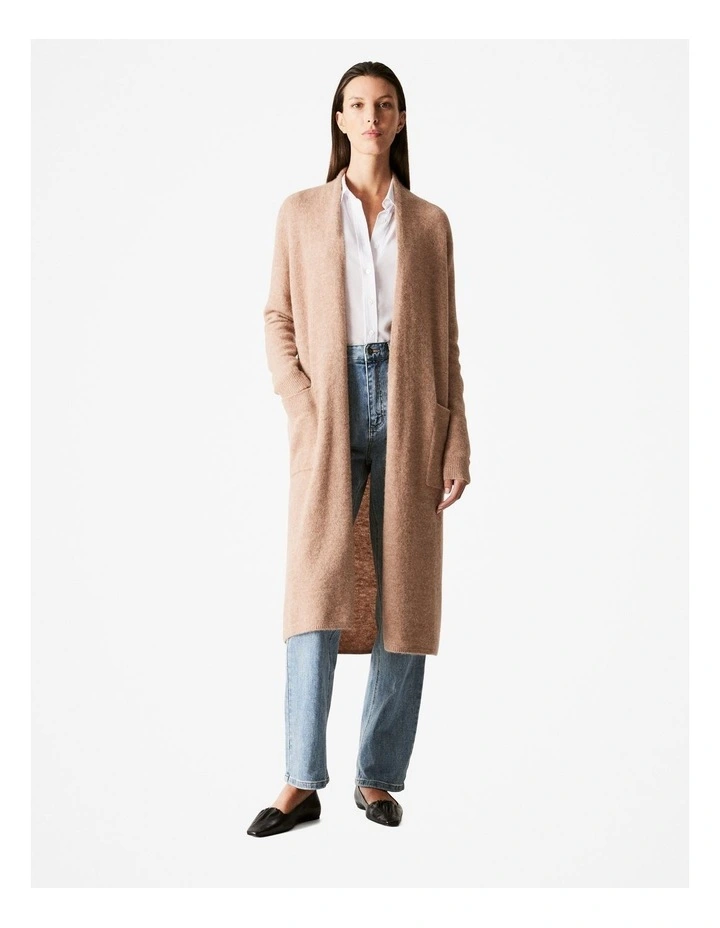 Alpaca Merino Blend Longline Cardigan in Camel