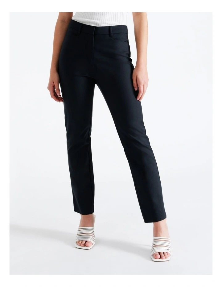 Maya Mid Rise Cropped Organic Blend Cotton Sateen Pants In Navy