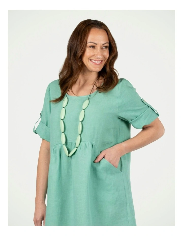 Tuscan 2 Pocket Linen Dress in Mint