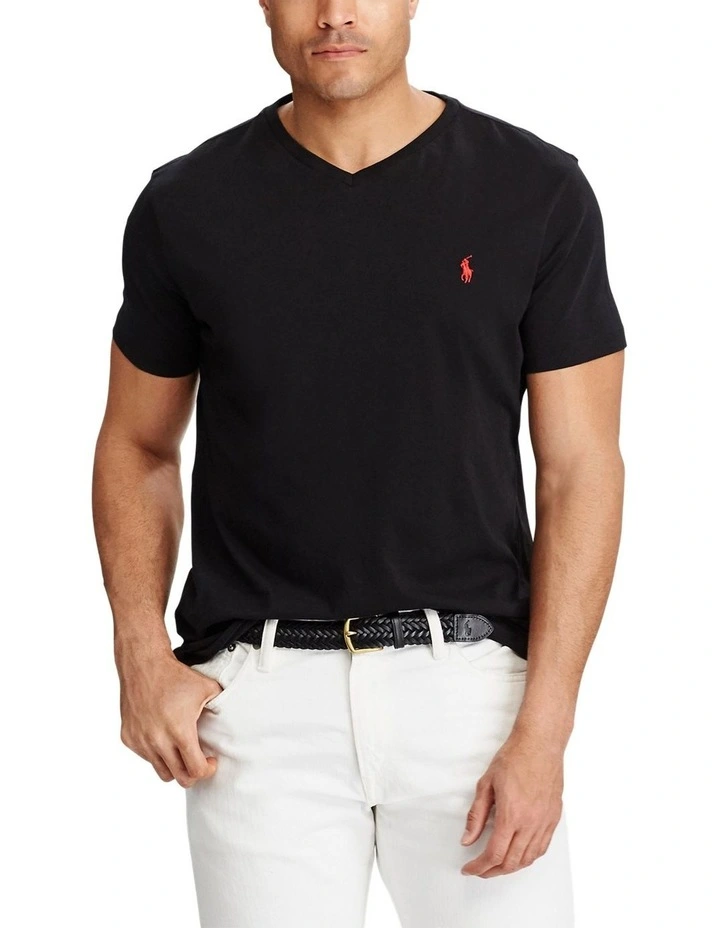 Cotton Jersey V-Neck T-shirt in Black