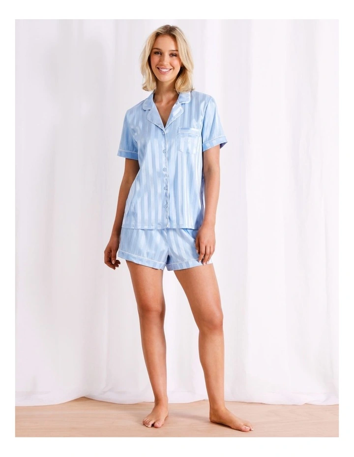 Luxe Satin Jacquard Short Sleeve Pyjama Set in Blue