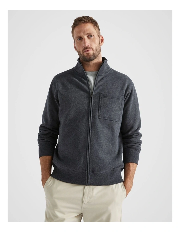 Zip Through Sweat in Charcoal Marle