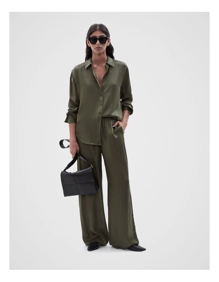 Cupro Pull On Pant in Dark Moss