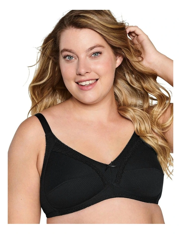 Wirefree Ribbed Pure Cotton Bra in Black