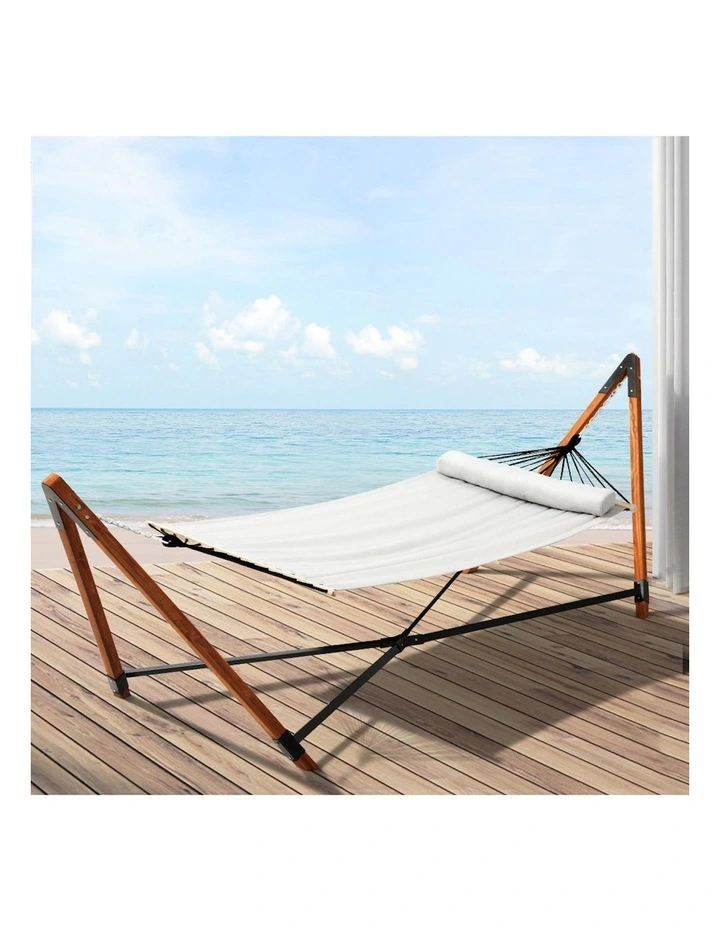 Outdoor Camping Timber Hammock Bed with Stand in Grey