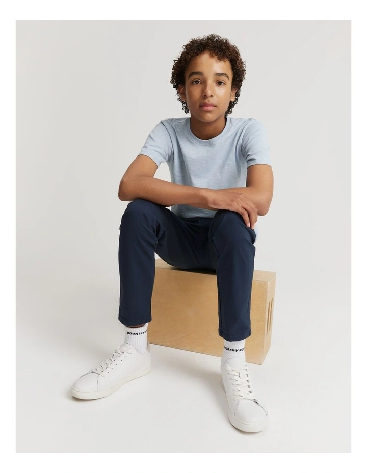 Teen Plain Cr Short Sleeve T-shirt in Washed Blue
