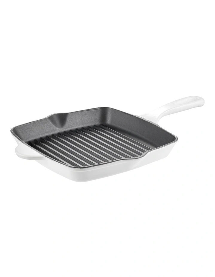 Olive Cast Iron Grill Pan 26cm in White