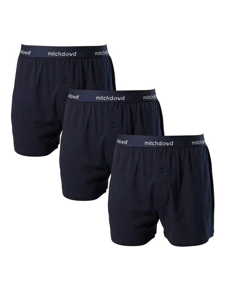 Loose Fit Knit Boxer Shorts 3 Pack in Navy