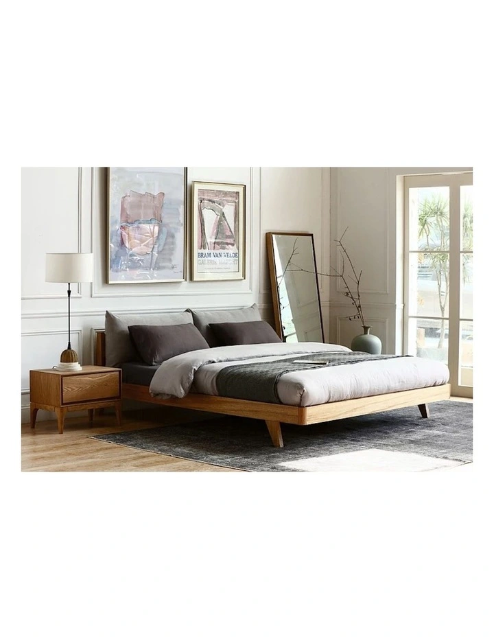 Liana King Bed Frame with Fabric Headboard Pillows in Grey