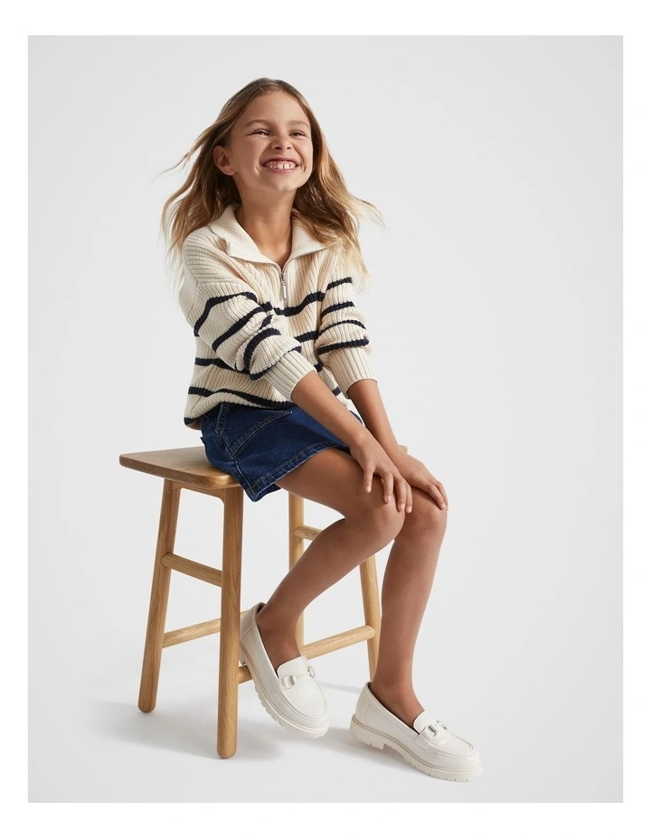 Zip Knit Sweater in Creme