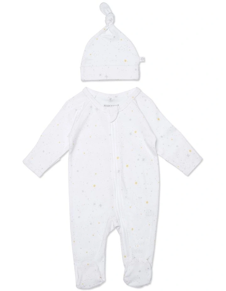 Newborn Essentials Zipsuit And Beanie in White