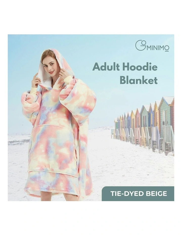 Soft Comfy Fleece Hoodie Blanket in Tie-Dyed Beige