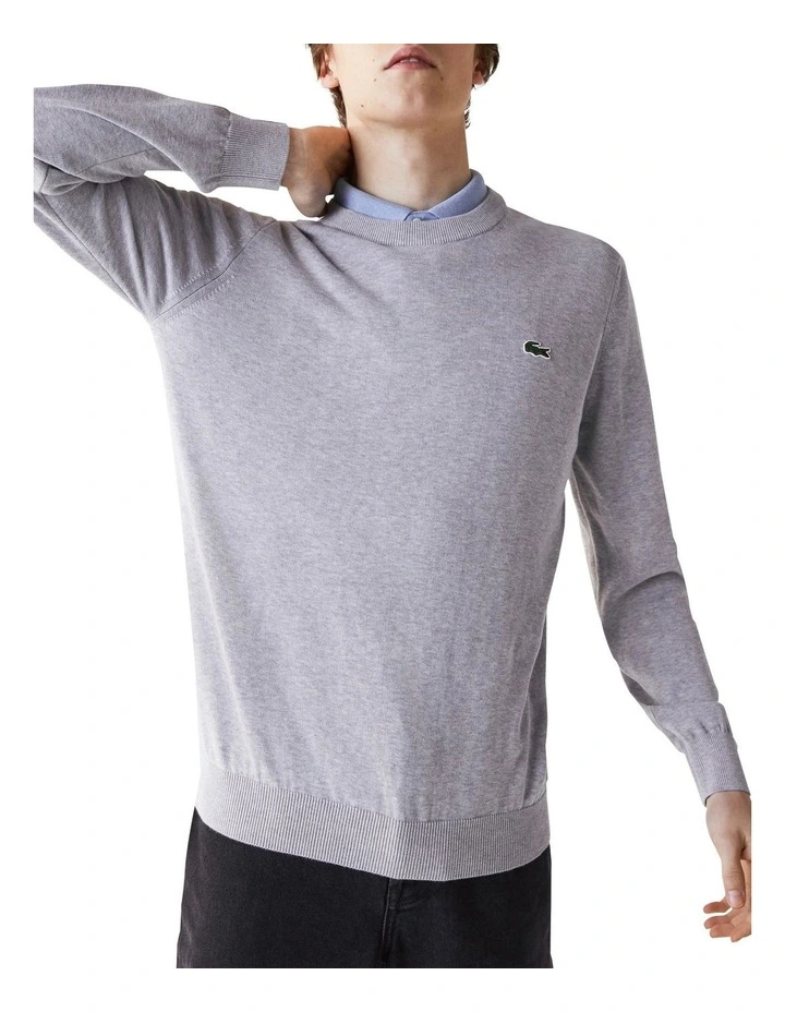 Classic Cotton Crew Neck Knit in Silver Chine