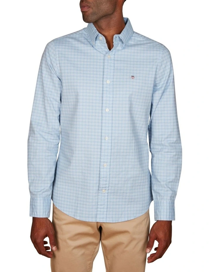 Slim Fit Checked Oxford Stretch Shirt in Light blue