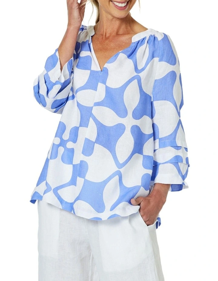 Pantile Print Top in Blue