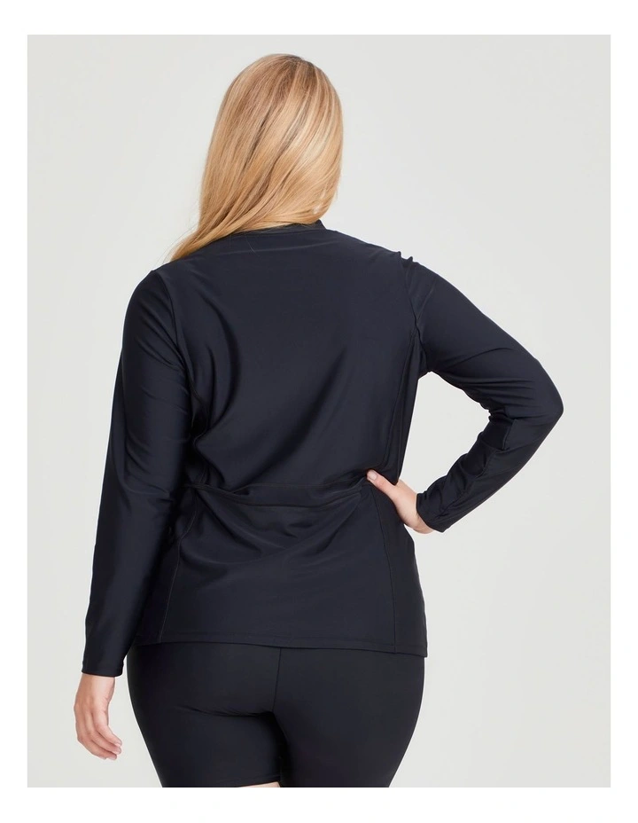 Long Sleeve Zip Rash Vest in Black